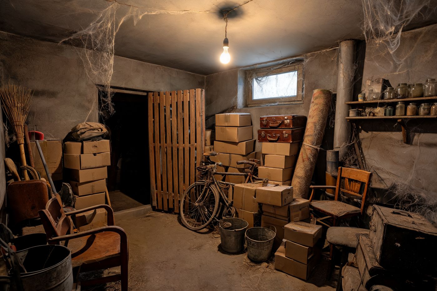 Zugestellter Kellerraum in einem Mehrfamilienhaus